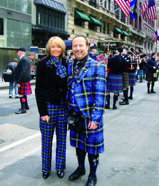 Mike and Annette Lemetti in full Italian National Tartan outfits at tartan week in New York