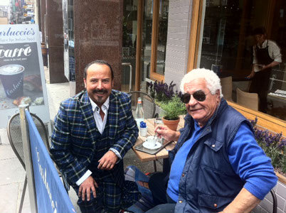 Mike Lemetti enjoys an espresso with Antonio Carluccio outside the new Glasgow restaurant