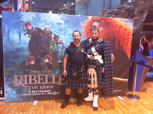 Clan Italia's Michael Lemetti and piper Nick McVicar at Visit Scotland's stand in Rome for the special showing of Disney Pixars Brave